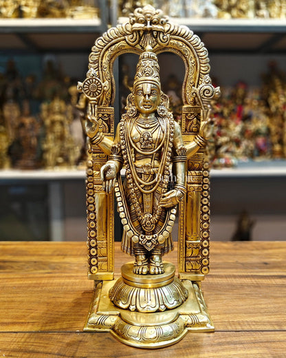 17-Inch Brass Tirupati Balaji Lord Venkateshwara with Frame antique tone