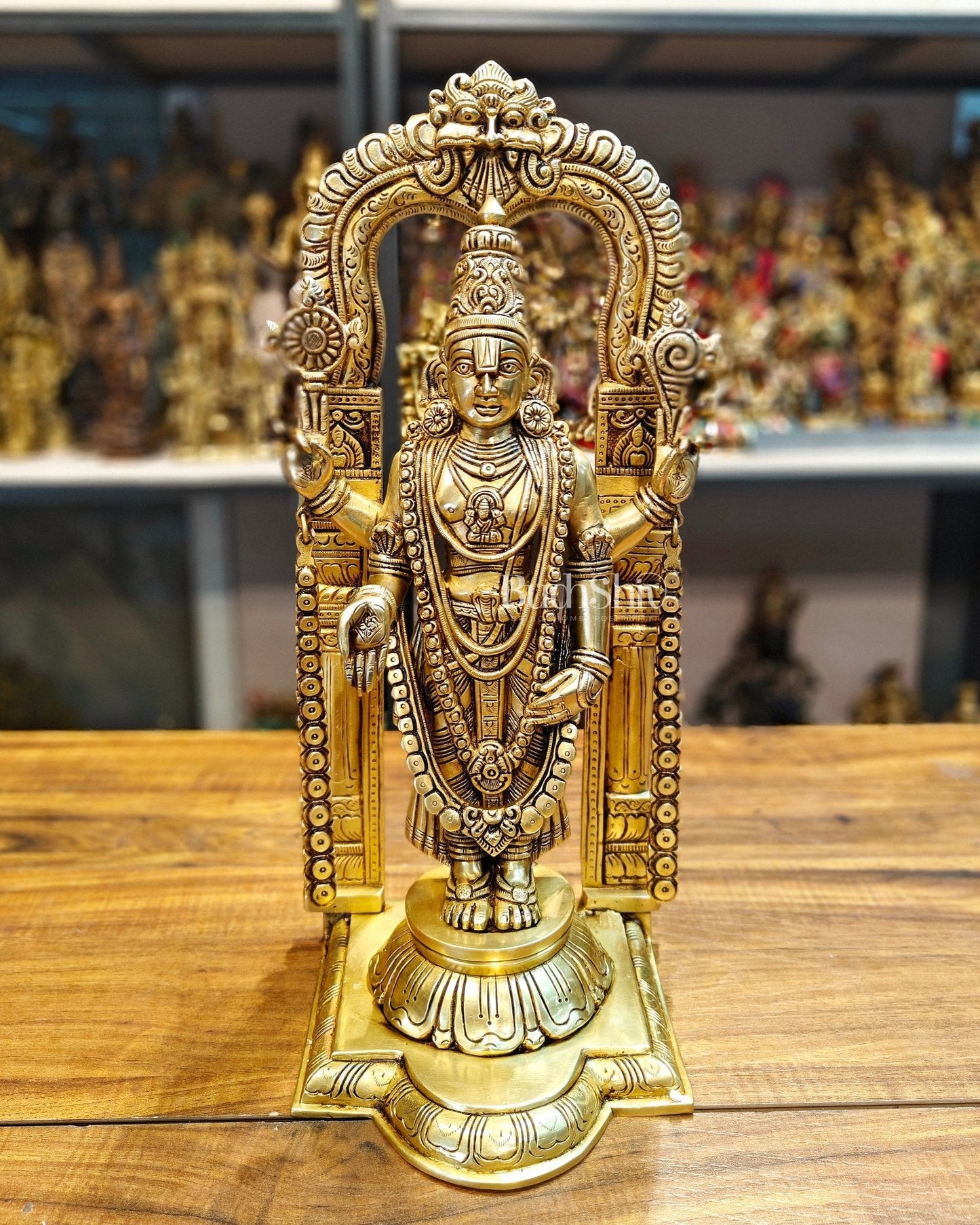17-Inch Brass Tirupati Balaji Lord Venkateshwara with Frame antique tone