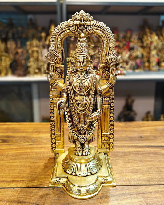 17-Inch Brass Tirupati Balaji Lord Venkateshwara with Frame antique tone