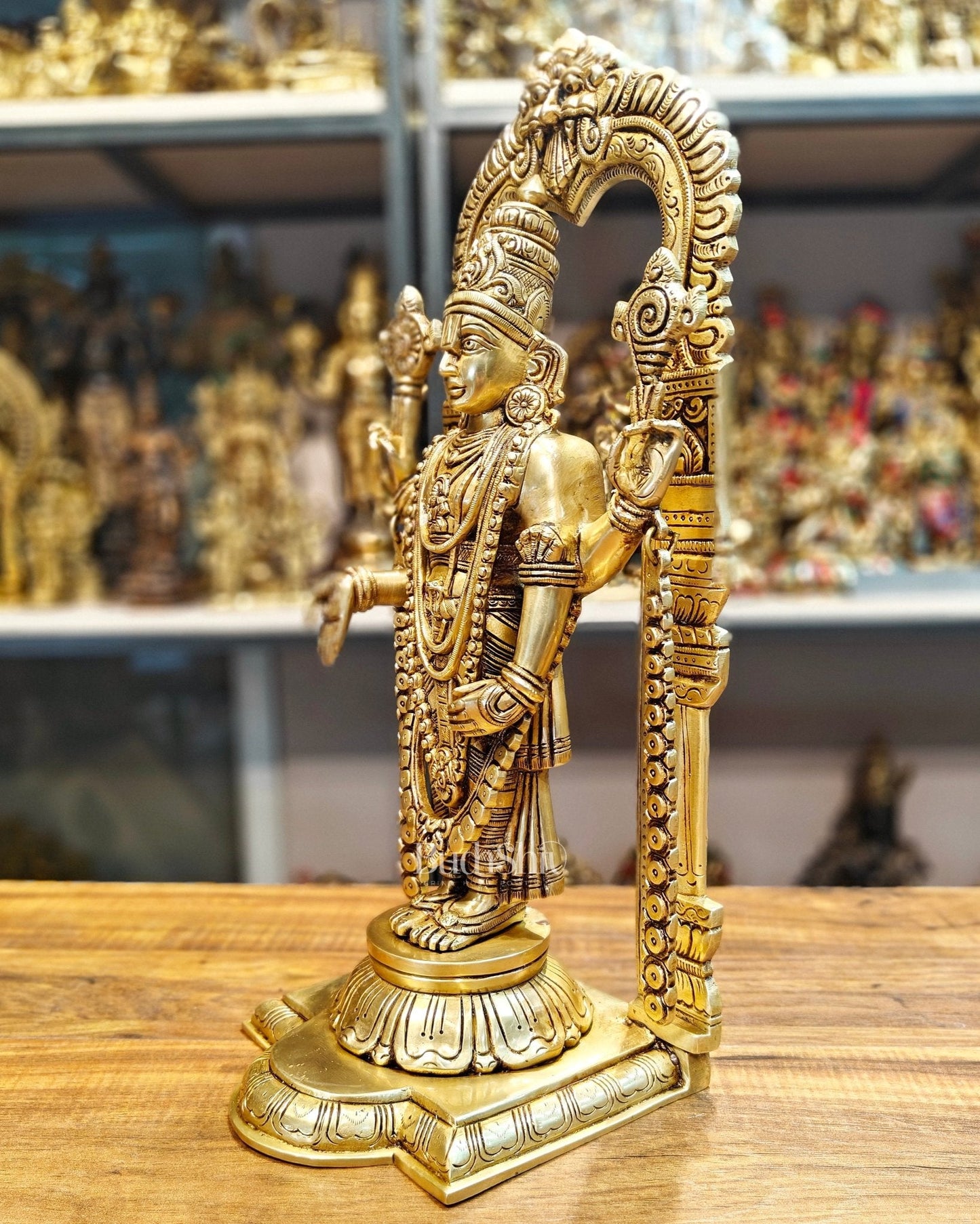17-Inch Brass Tirupati Balaji Lord Venkateshwara with Frame antique tone