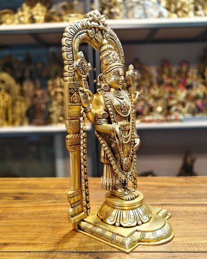 17-Inch Brass Tirupati Balaji Lord Venkateshwara with Frame antique tone