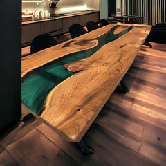 EmeraldGlow Epoxy Resin Dining Table