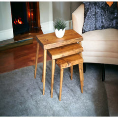 Rhomboid Solid Wood Nesting Table Set of 3 Plectra Solid Wood Coffee Table