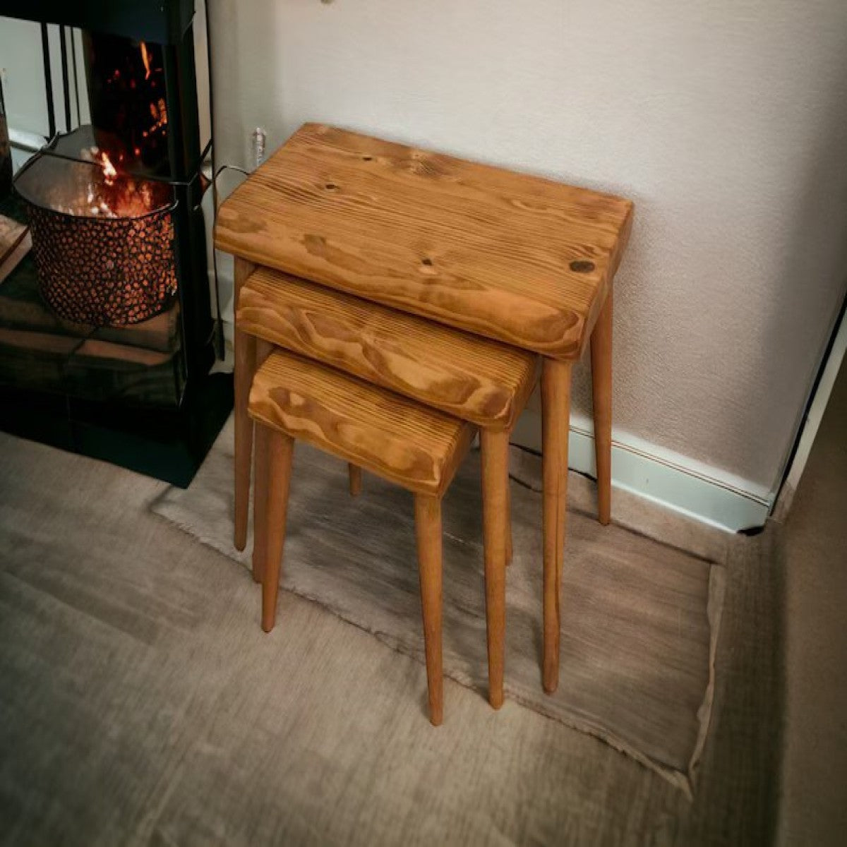 Rhomboid Solid Wood Nesting Table Set of 3 Plectra Solid Wood Coffee Table