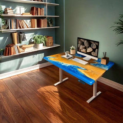 ImperiumX blue beach island standing desk with white legs - 4FT x 2FT