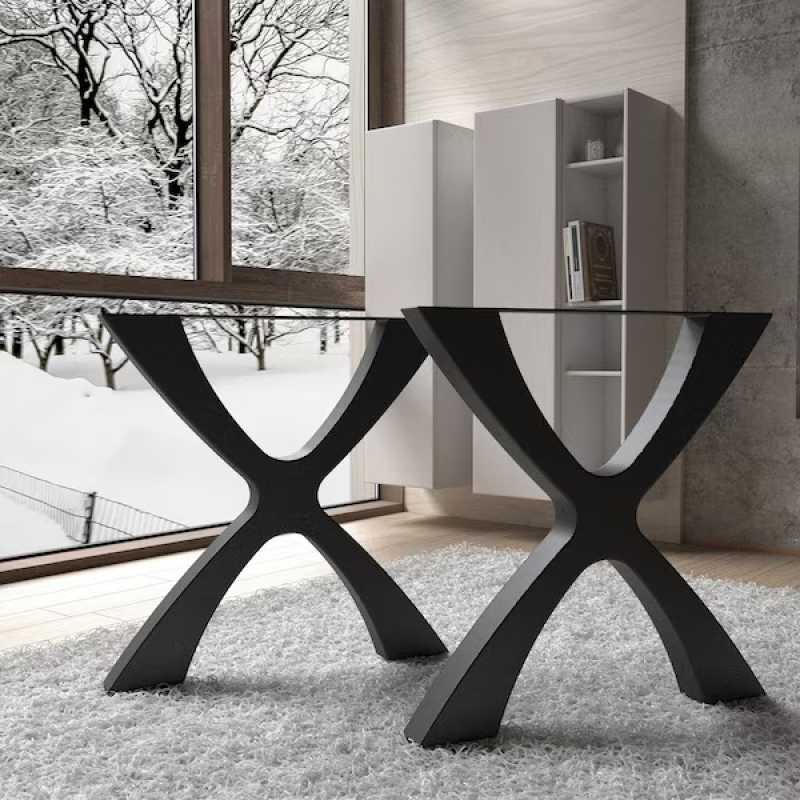 Modern X-Shape Metal Table Base for Dining | Sleek Powder-Coated Steel Frame for Wooden, Glass or Resin Tops