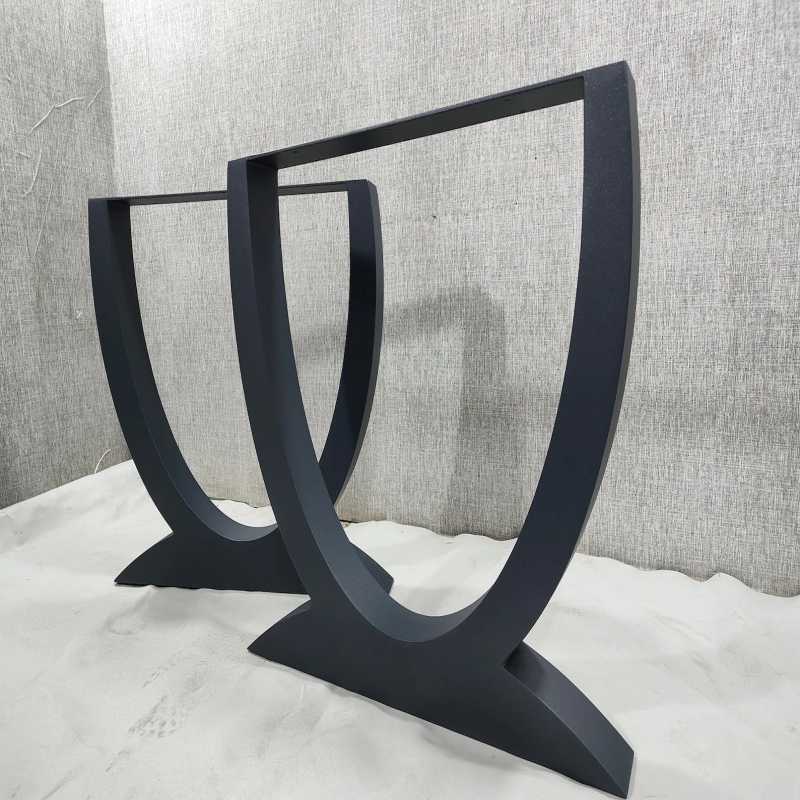 U-Shaped Curved Metal Table Legs Matte Black Iron | Contemporary Dining & Work Table Base