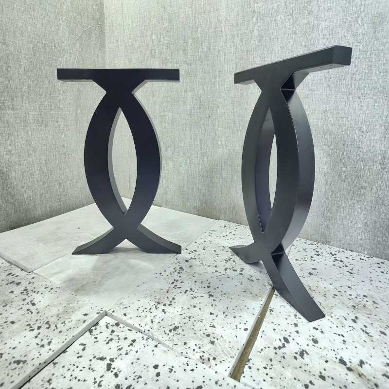 Criss-Cross Oval Metal Table Legs Powder-Coated Black | Premium Iron Base for Dining & Work Tables