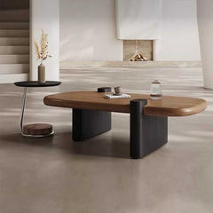 Acacia Wood Coffee Table with Modern Rounded Design | Minimalist Center Table | Natural Wood Finish | Living Room Table | Compact & Stylish | 40 x 20 x 18 Inches