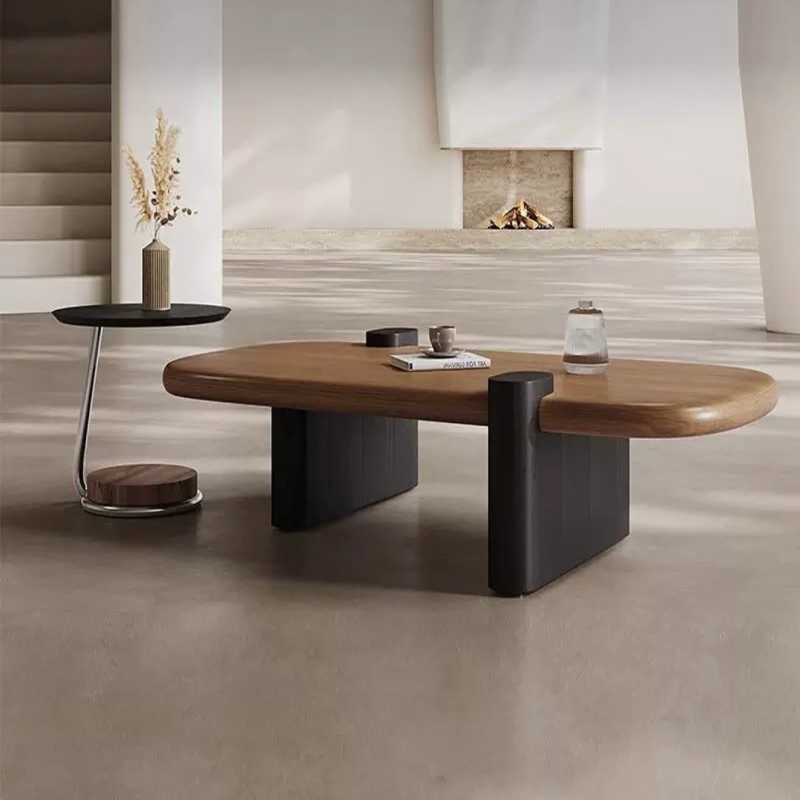 Acacia Wood Coffee Table with Modern Rounded Design | Minimalist Center Table | Natural Wood Finish | Living Room Table | Compact & Stylish | 40 x 20 x 18 Inches