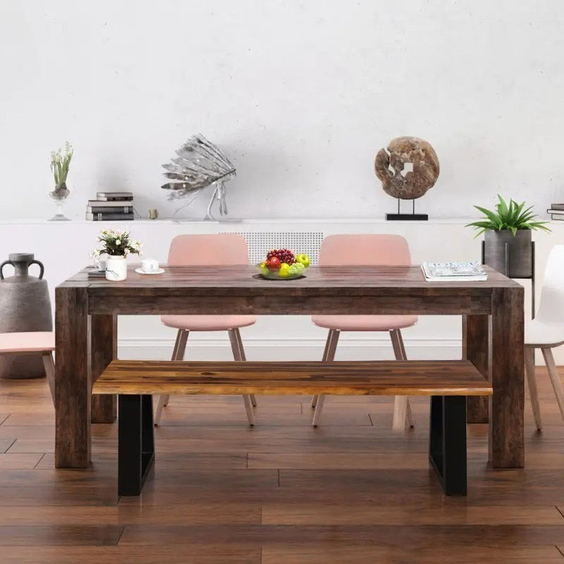 Heavy-Duty Solid Acacia Wood Outdoor Bench with Rustic Metal Legs