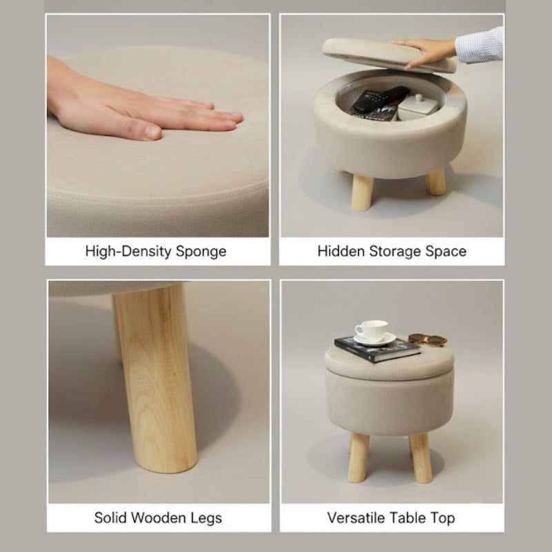 Trendy Cotton Puff Stool with Hidden Storage