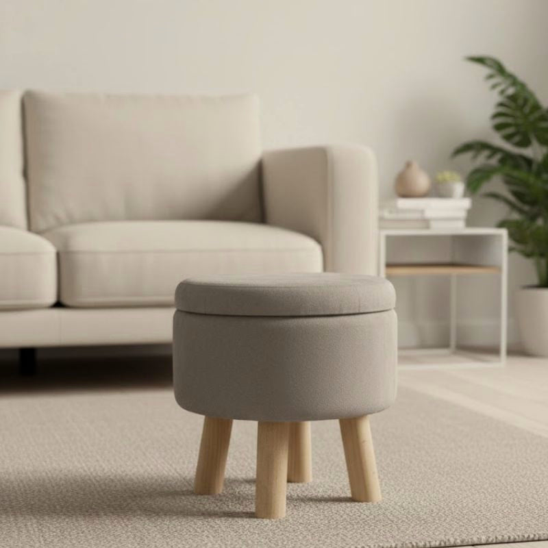 Trendy Cotton Puff Stool with Hidden Storage