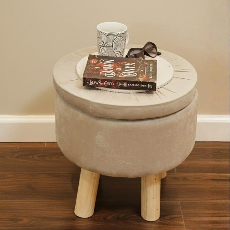 Trendy Cotton Puff Stool with Hidden Storage