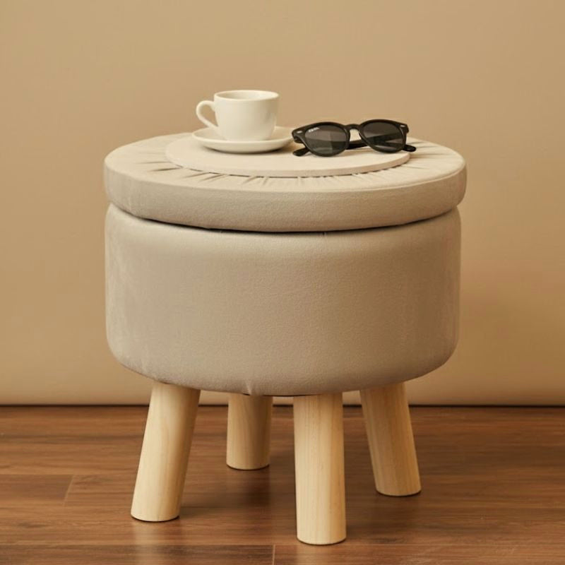 Trendy Cotton Puff Stool with Hidden Storage