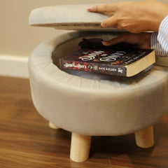 Trendy Cotton Puff Stool with Hidden Storage