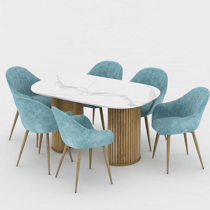 6 Seater Marble Top Oval Dining Table