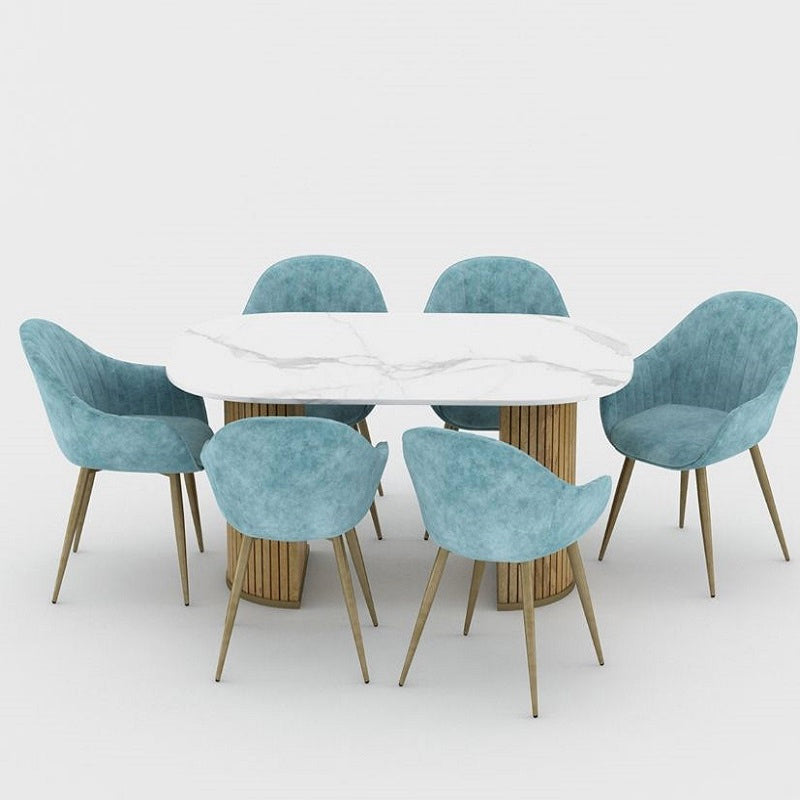 6 Seater Marble Top Oval Dining Table