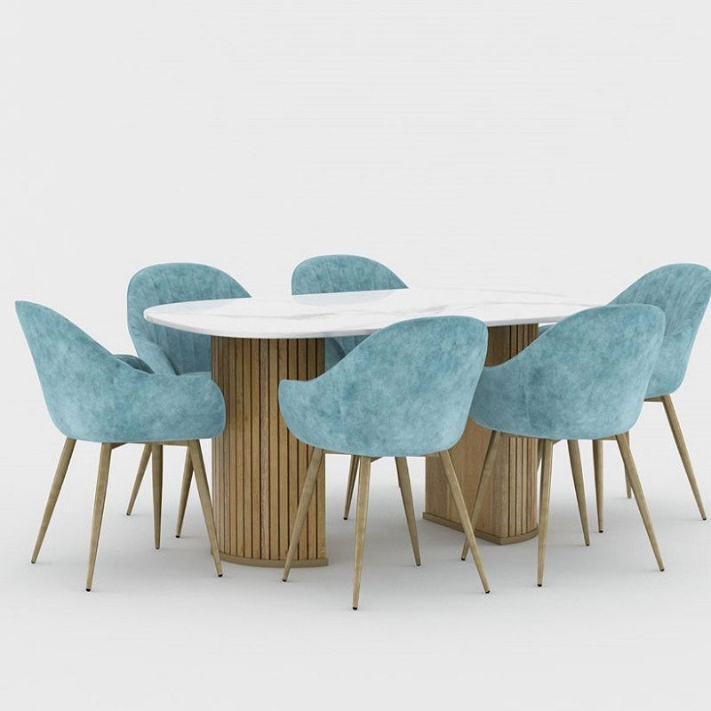 6 Seater Marble Top Oval Dining Table