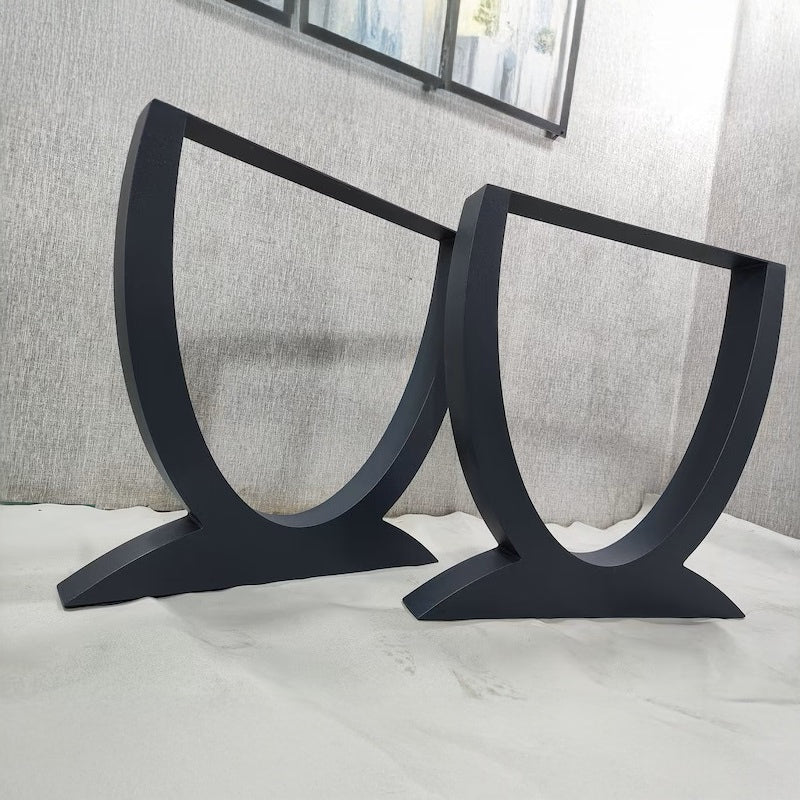 U-Shaped Curved Metal Table Legs Matte Black Iron | Contemporary Dining & Work Table Base