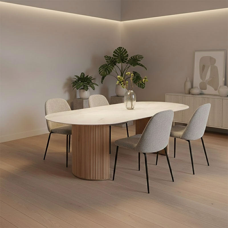 6 Seater Marble Top Dining Table - Oval Shape
