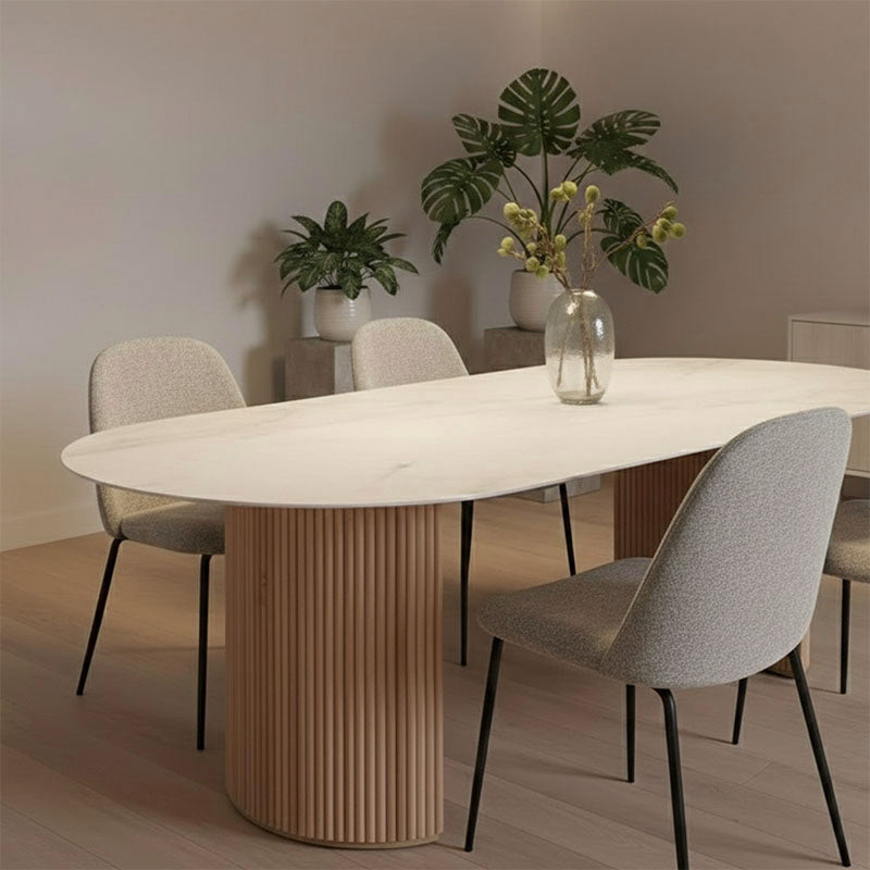6 Seater Marble Top Dining Table - Oval Shape