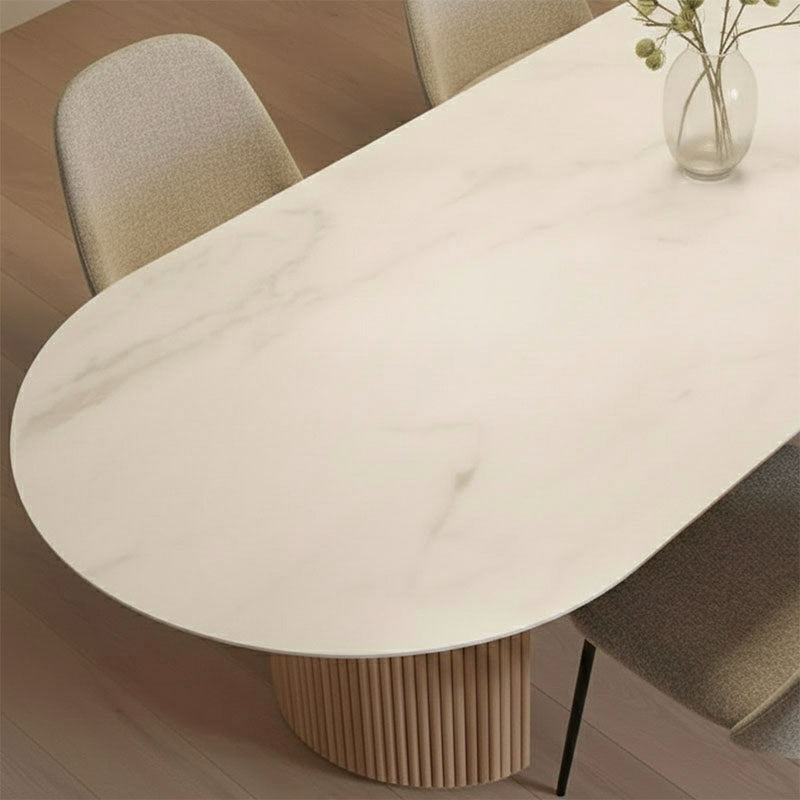 6 Seater Marble Top Dining Table - Oval Shape