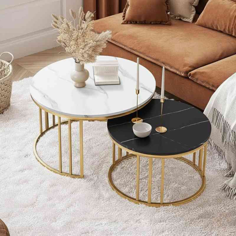 Minimal Round Marble Nesting Table Set of 2