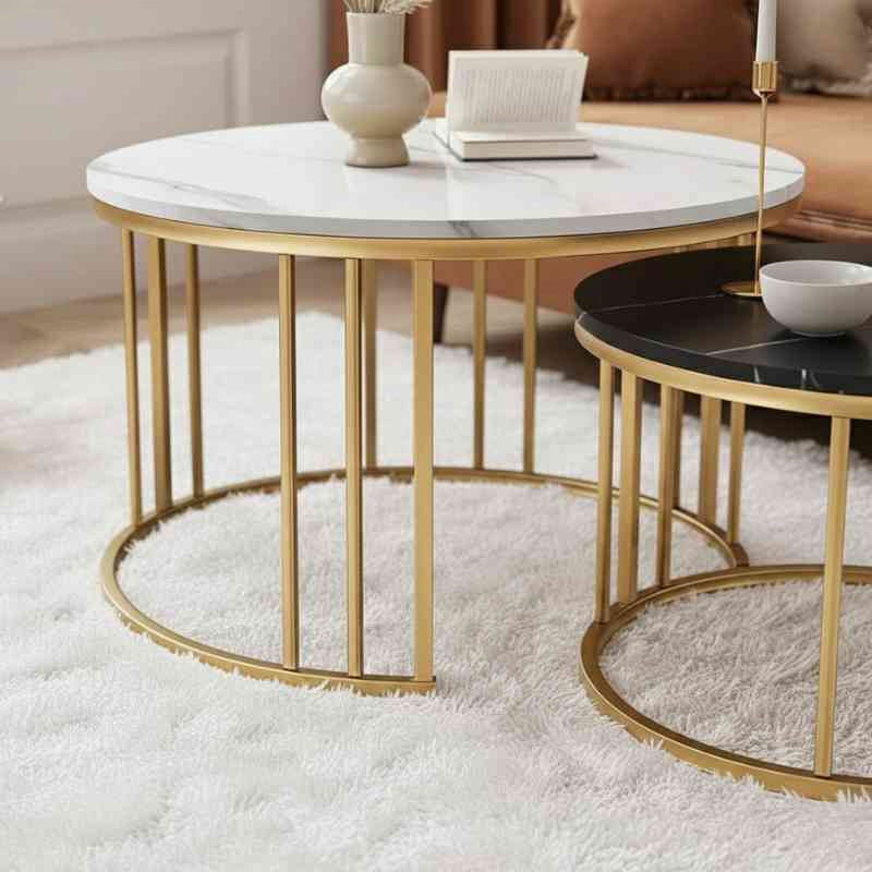 Minimal Round Marble Nesting Table Set of 2