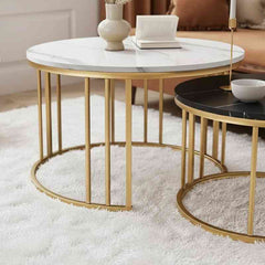 Minimal Round Marble Nesting Table Set of 2