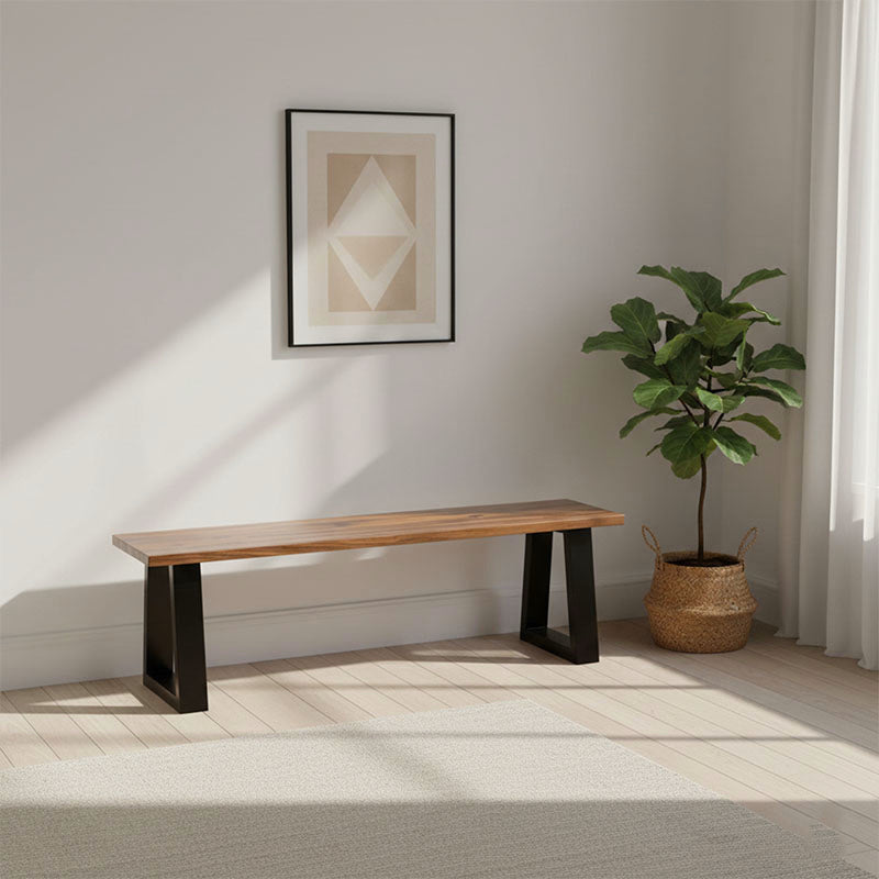 Heavy-Duty Solid Acacia Wood Outdoor Bench with Rustic Metal Legs