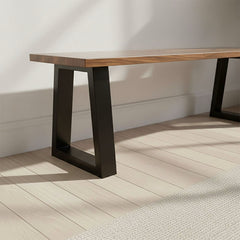 Heavy-Duty Solid Acacia Wood Outdoor Bench with Rustic Metal Legs