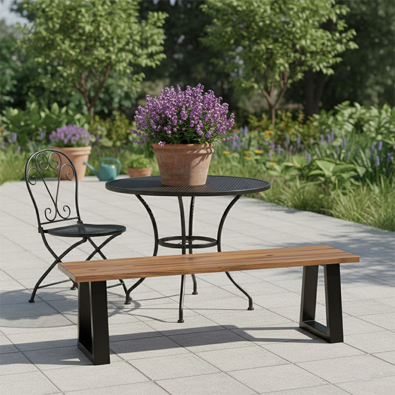 Heavy-Duty Solid Acacia Wood Outdoor Bench with Rustic Metal Legs