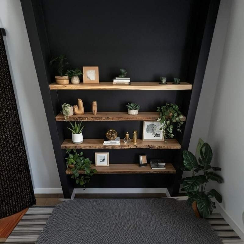 PureEdge Solid Wood Floating Shelf Set (4-Piece) - Floating Wall Shelves Design for Living Room, Bedroom, Offices