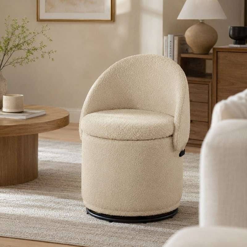 Modern Armless 360° Swivel Storage Ottoman Chair – Comfy Vanity Stool for Bedroom Living Room