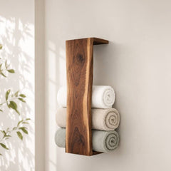 Waterfall Live Edge Wooden Blanket Holder, Decorative Bathroom Towel Rack, Wall Bookshelf