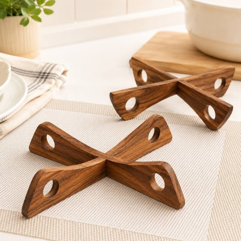 Acacia Wood Detachable Trivet for Hot Pots & Pans, Wooden Table Heat Protector Stand