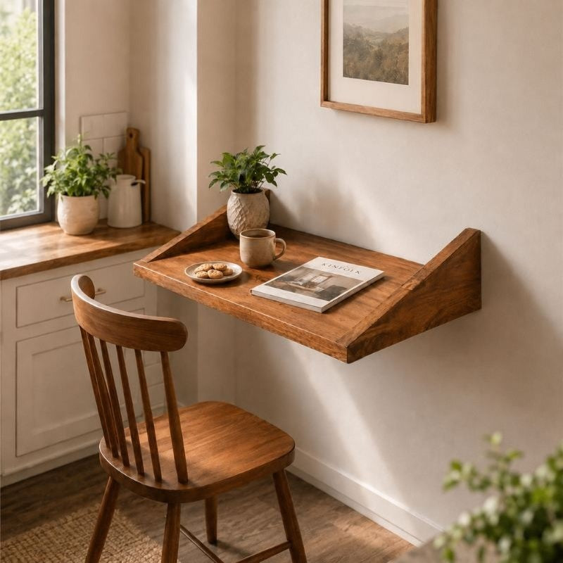 Wall Mounted Foldable Floating Desk, Space Saving Storage Shelf to Study & Laptop Table