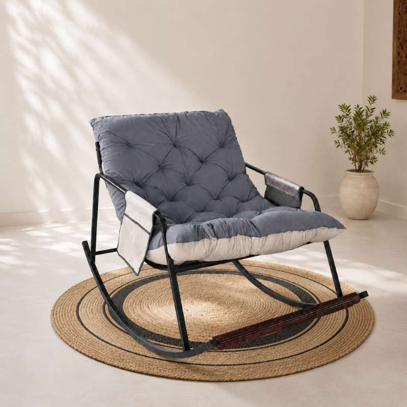 Comfy Rocking Chair with Foot Massager & 4 Ft Jute Rug — Complete Relaxation Corner Set