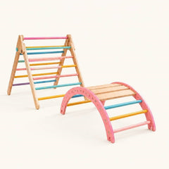 Montessori Climbing Arch & Pikler Triangle Set for Kids — Wooden Indoor Playset