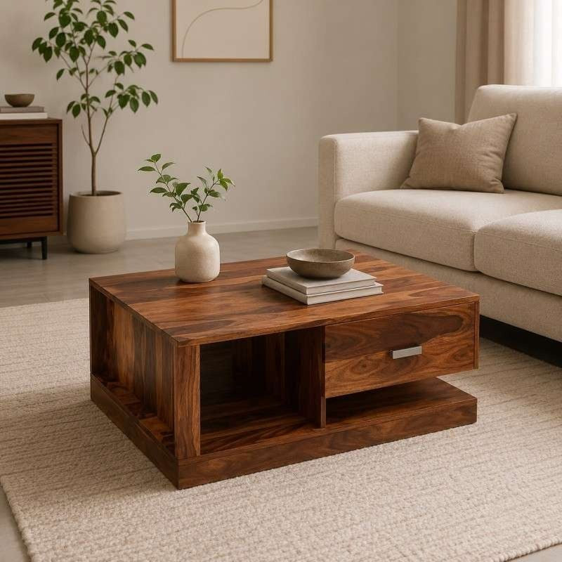 Avana Solid Sheesham Wood Coffee Table | Smart Storage, Modern Design for Living Room Coffee table by Woodensure