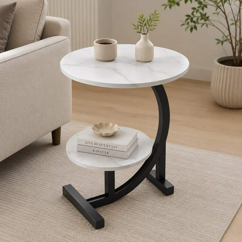 Round Marble Top Side Table for Living Room