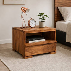 Liora Nightstand | Rustic Wood Finish with Open Shelf | Modern Design | Bedroom Side Table