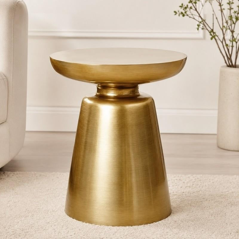 Zephyr Side Table | Gold Finish with Pedestal Base | Minimalist Design | Living Room & Bedroom side table