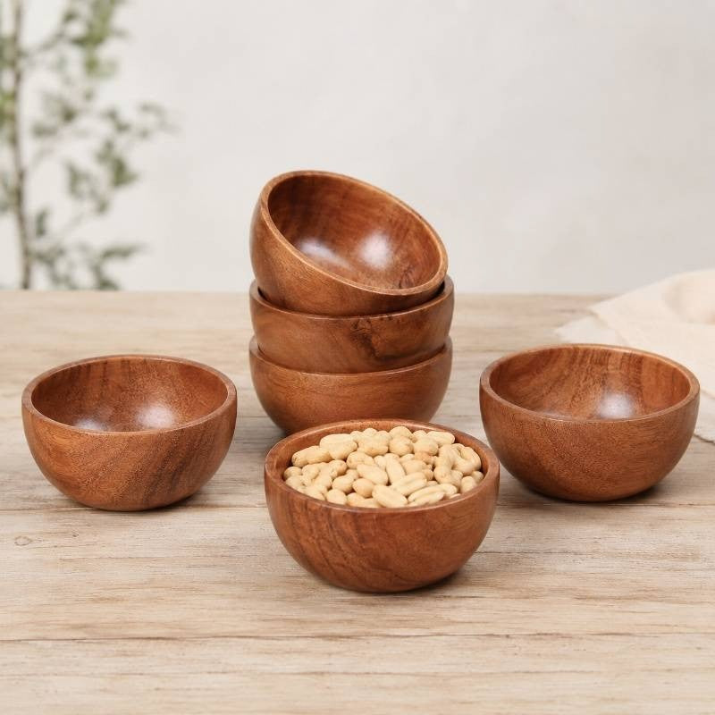 Wood Eating Bowl Set of 6 | Wooden Eating Bowls | Eating Bowl Set Wooden Set of 6