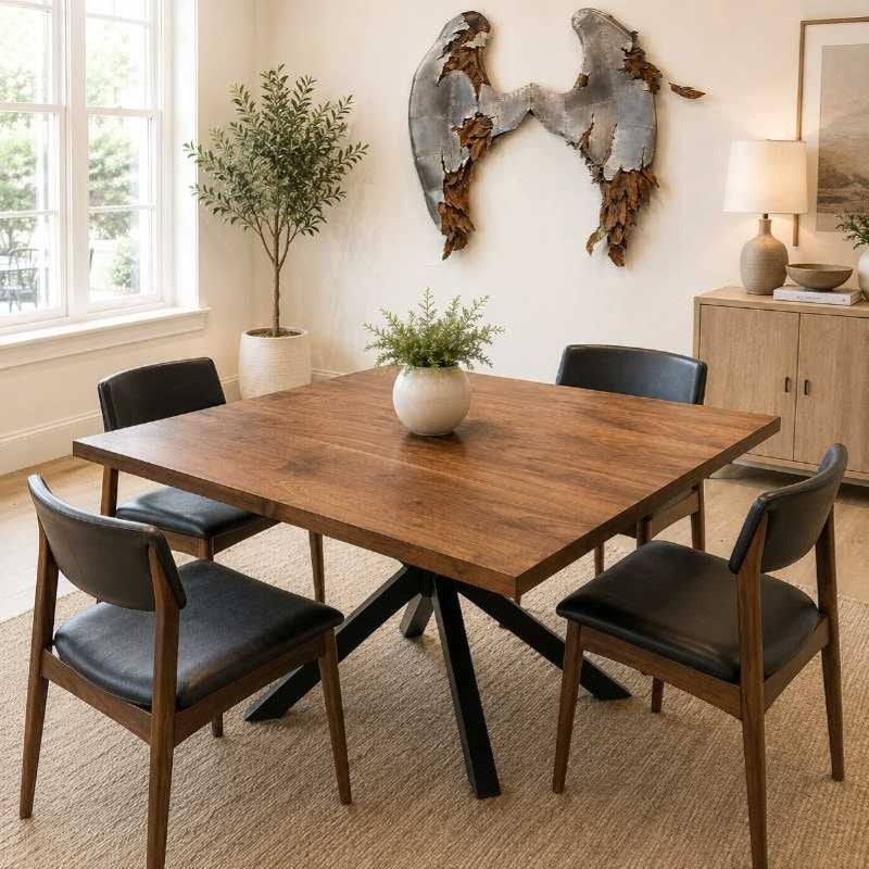 Acacia Wood Rustic Square Dining Table with Black Steel Spider Legs