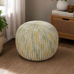Hand-Knitted Boho Round Pouf Ottoman | Round pouf for modern home interiors | Bohemian style pouf ottoman seat