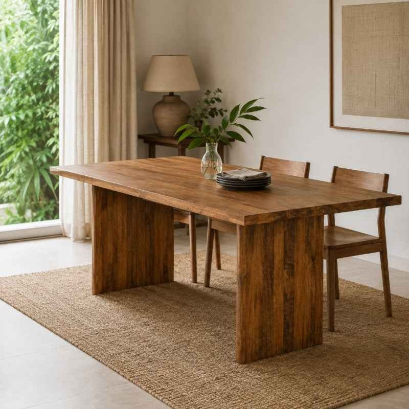 Contemporary Acacia Wood Dining Table with wooden legs | Minimalist Japandi Wooden Table for 6-Seater Dining | 60 x 36 x 30 Inches