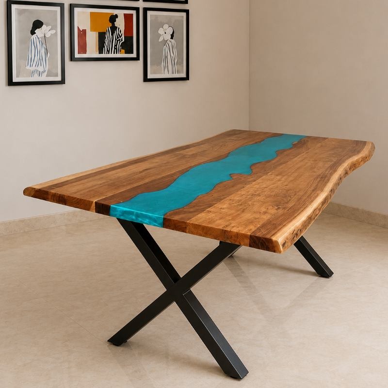 Minimal 6 Seater Dining Table – Epoxy Resin & Wood