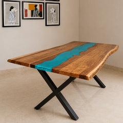 Minimal 6 Seater Dining Table – Epoxy Resin & Wood
